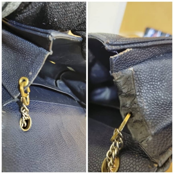 Authentic CHANEL Navy Blue Quilted Caviar Leather CC Small Flap Bag - Picture 10 of 11